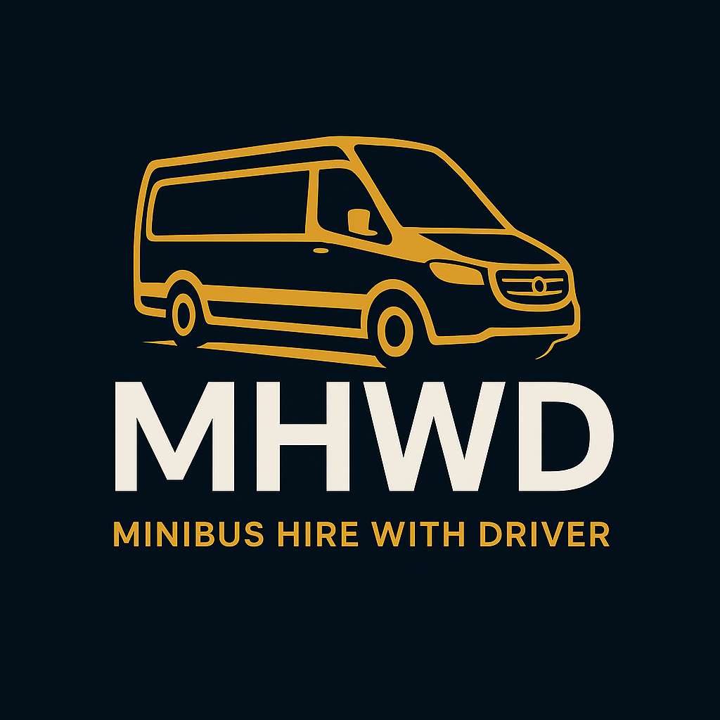Logo for Minibus Hire With Driver, showing the initials MHWD in a clean, modern style to represent professional minibus hire services with a driver.