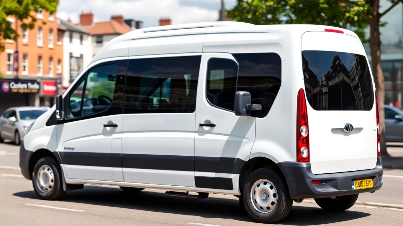 Minibus parked on a sunny street in Slough.