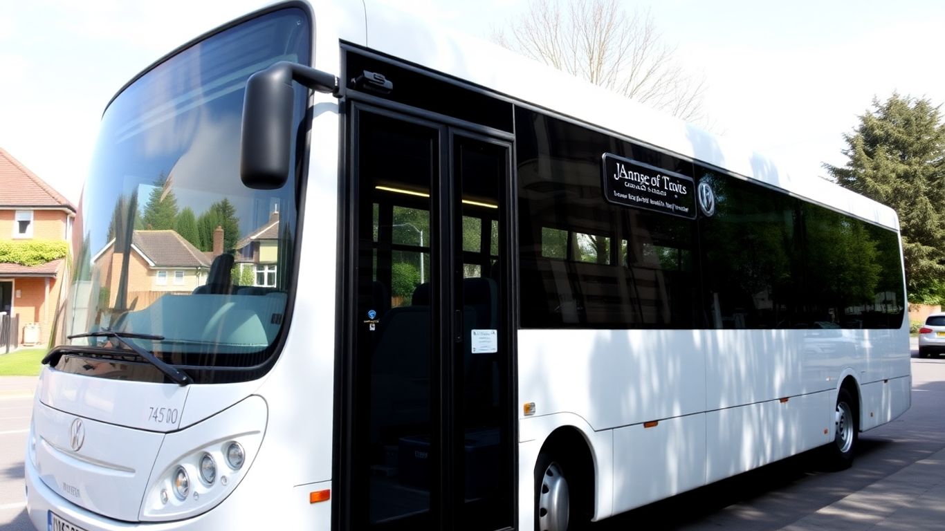 Modern minibus parked on a sunny Slough street.