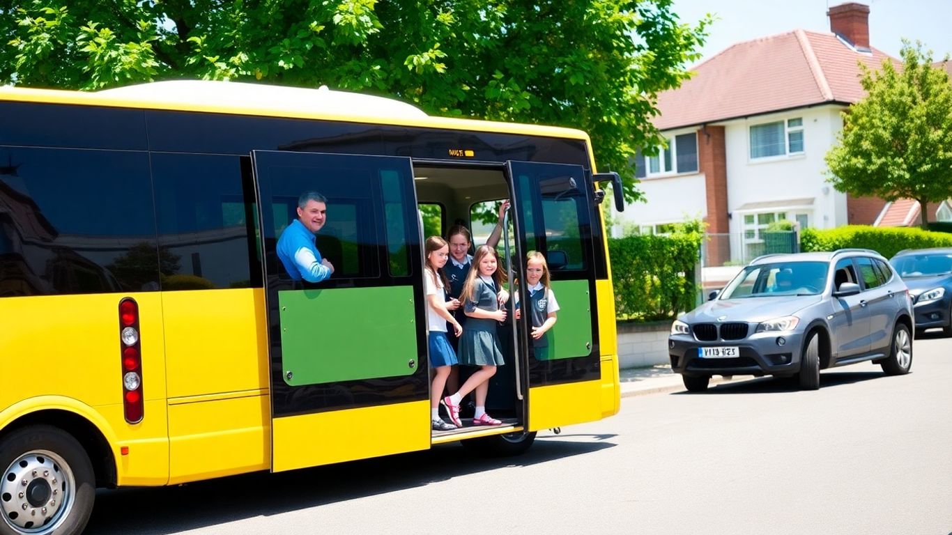 Minibus ready for a school trip in Slough.