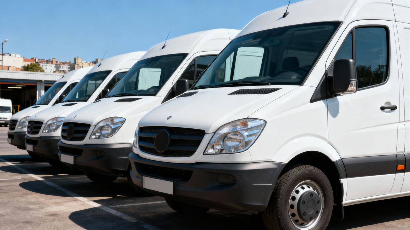 White minibuses parked in Slough