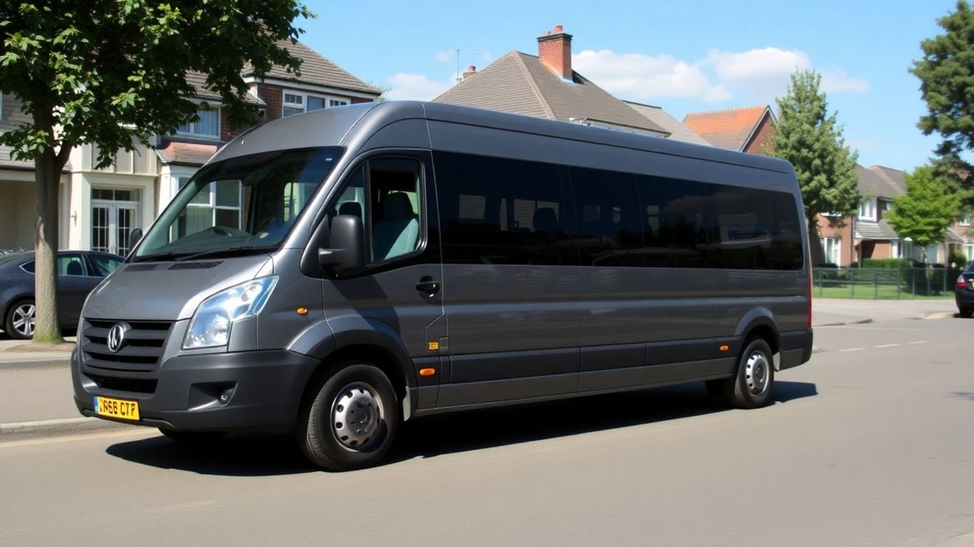 Minibus parked on a street in Slough.