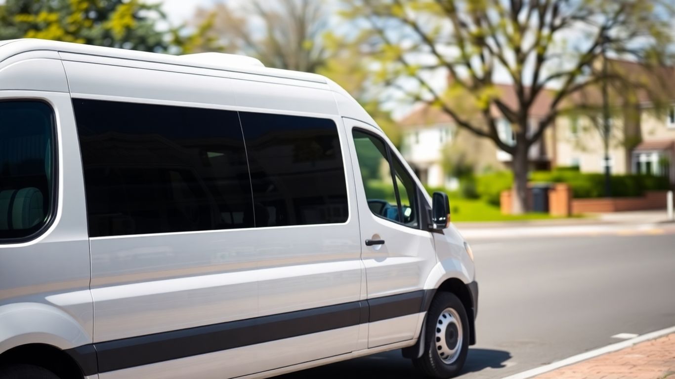 Minibus parked on a street in Slough.